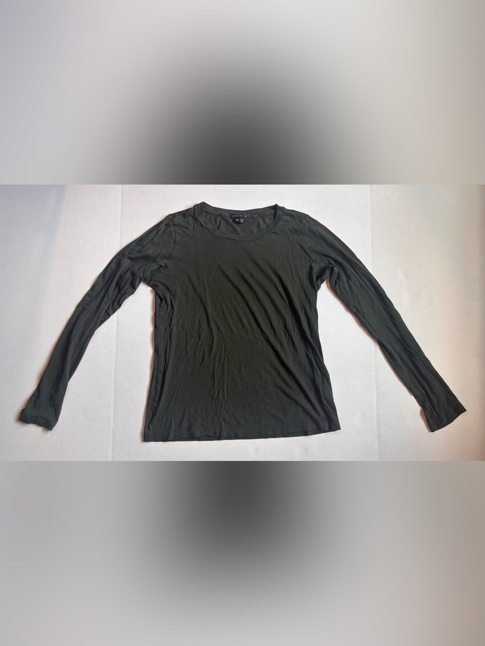 Theory Pima Cotton Long Sleeve Tee Olive Green Size P